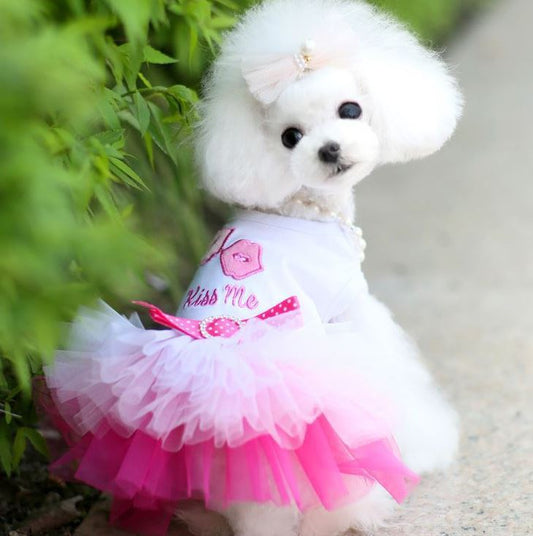pet dog lips gauze dress princess dress